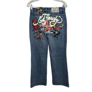 Ed Hardy Y2K Multi Tattoo/Koi Fish Tattoo Baggy Jeans  Sz 26 NWT
